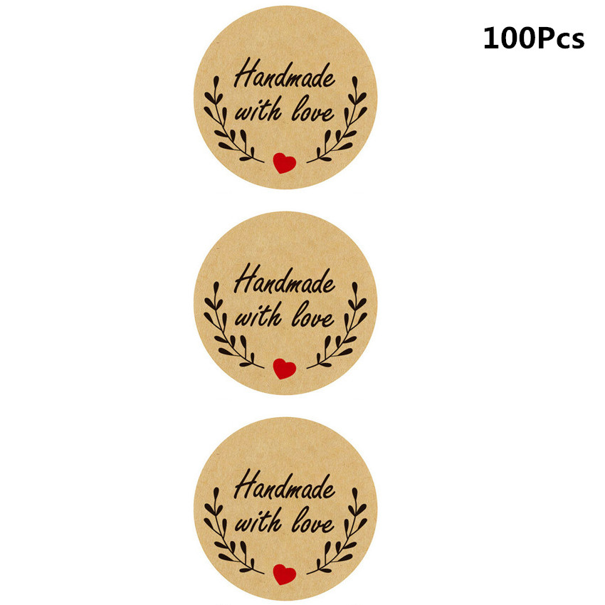 Autocollants Vintage en papier Kraft, étiquette autocollante de papeterie pour Scrapbook, fait à la main avec amour, décoration de fête d'anniversaire, 100 à 500 pièces: Foncé Rouge