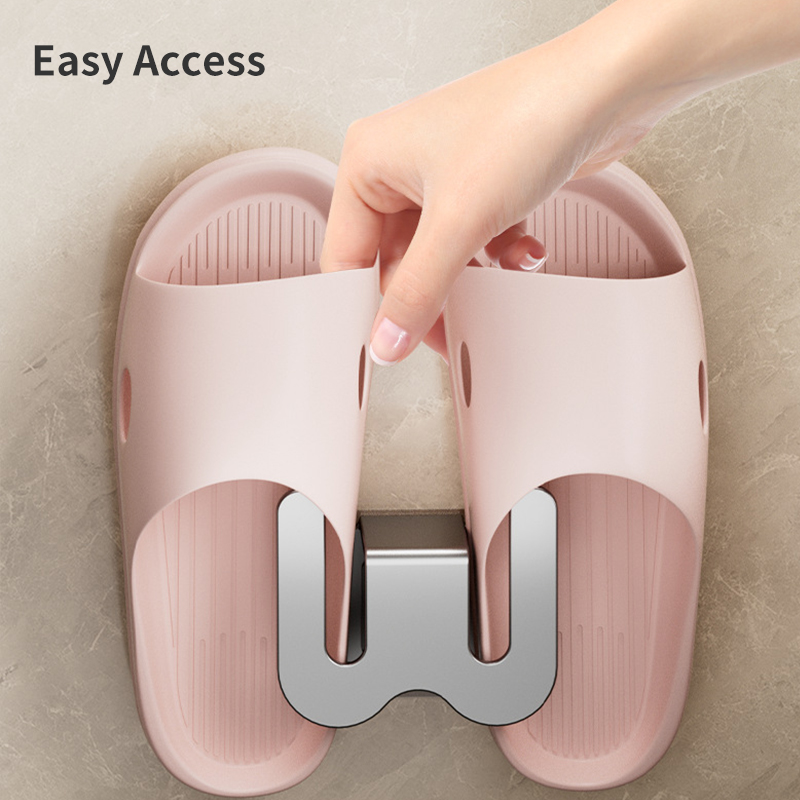 Estante de almacenamiento de zapatos Simple, estante para zapatillas de baño, puerta de baño no perforada montada en la pared con gancho de drenaje en la pared trasera
