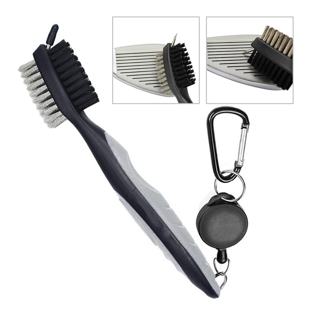 Intrekbare Golf Club Brush Groove Cleaner Met Intrekbare Zip-Lijn En Aluminium Karabijnhaak Cleaning Tools