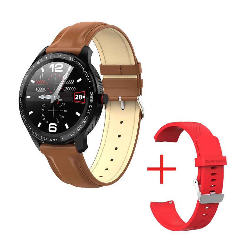 696 L9 Full touch Smart Uomini Della Vigilanza ECG + PPG Frequenza Cardiaca Misuratore di Pressione Sanguigna Monitor di ossigeno IP68 Impermeabile Bluetooth Intelligente braccialetto: brown lea A red sili