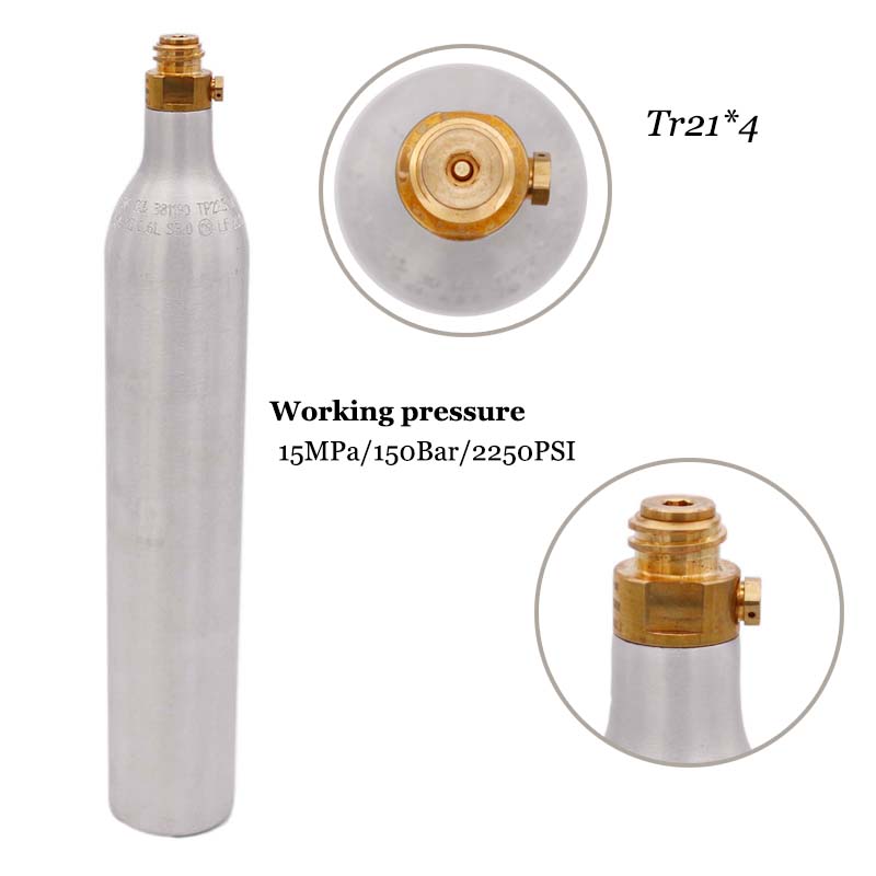 0.6L Soda Water Cilinder Co2 Fles Tank met Klep Tr21 * 4 150BAR/2250PSI Hoge Druk Soda Water Tank