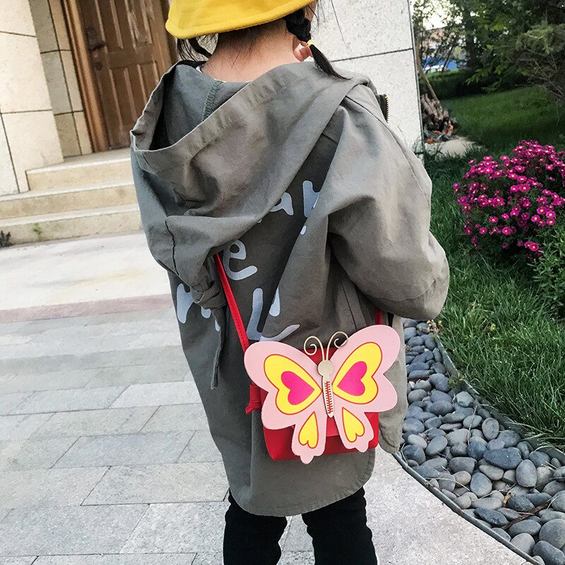 Jente mini bag søt 3d sommerfugl skulder messenger bag veske vanntett skinn jente crossbody vesker for barn