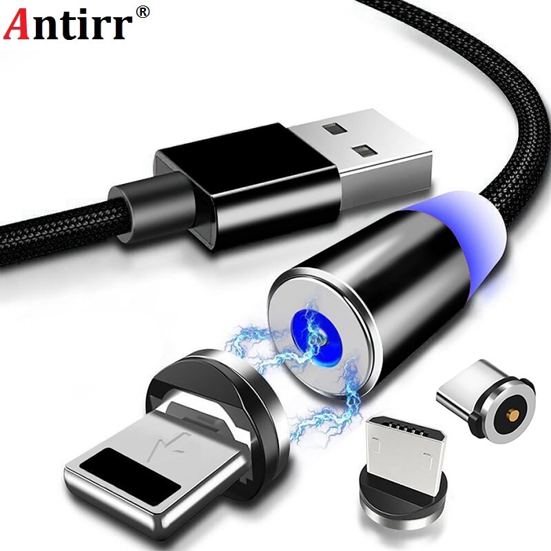 Cable magnético redondo de 8 pines tipo C, de carga rápida Conector Micro USB C, cargador magnético de teléfono para iPhone 1m