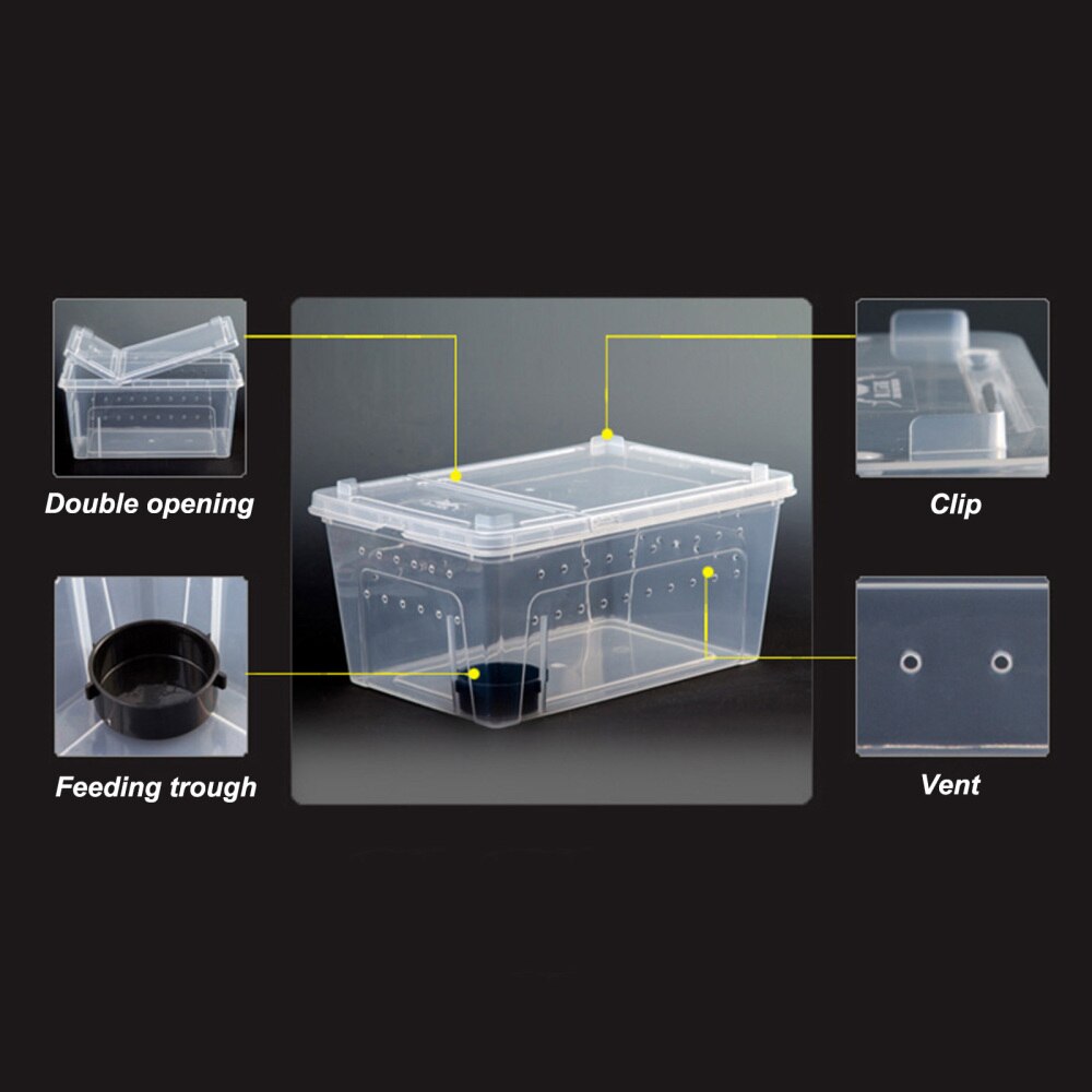 Reptile Feeding Box Transparent Animal Habitat Cage PP Pet Turtle Tank Terrarium For Spider Scorpion Gecko Insect Snake Tortoise