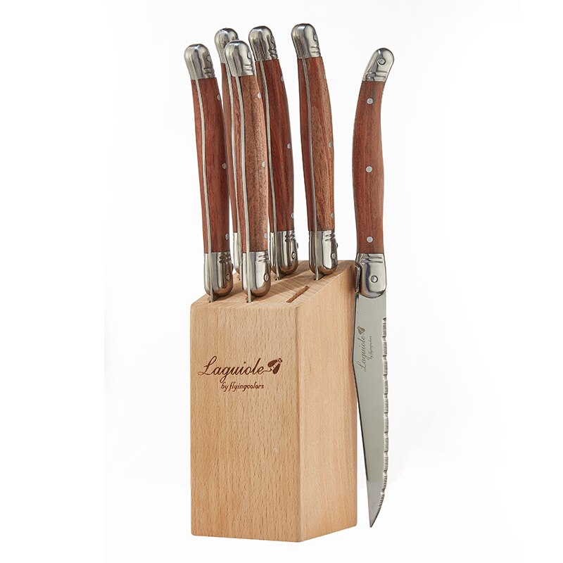 Laguiole Stijl Steak Messen Rvs Diner Mes Set Houten Handvat Tafel Messen Xmas Servies Keuken Bestek Set 4/6 Pcs