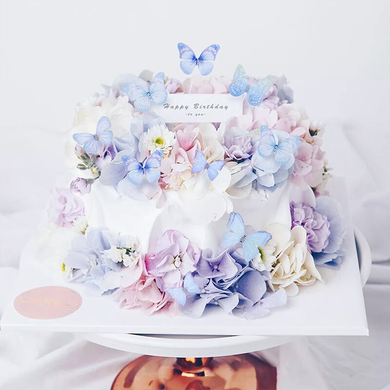 6Pcs Butterfly Cake Toppers Happy Birthday Handmade Wedding Party Dessert Baby Shower Cake Decoration DIY Baking Supplies