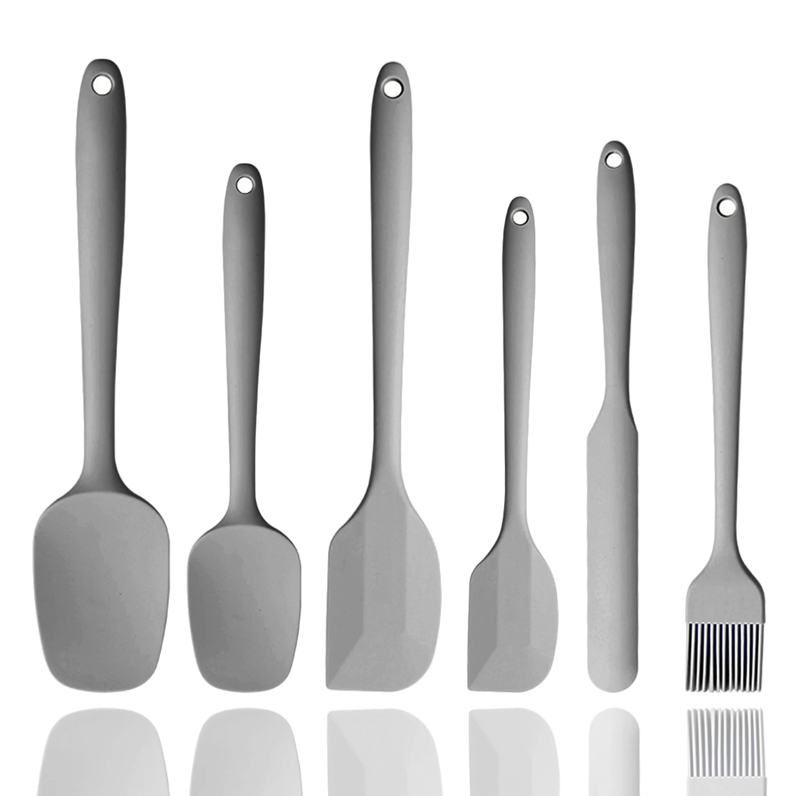 Graues 6-teiliges Silikon-Spatel-Set, lebensmittelecht, antihaftbeschichtet, hitzebeständige Spatel, Wender zum Kochen, Backen, Mischen, Backen: Grey