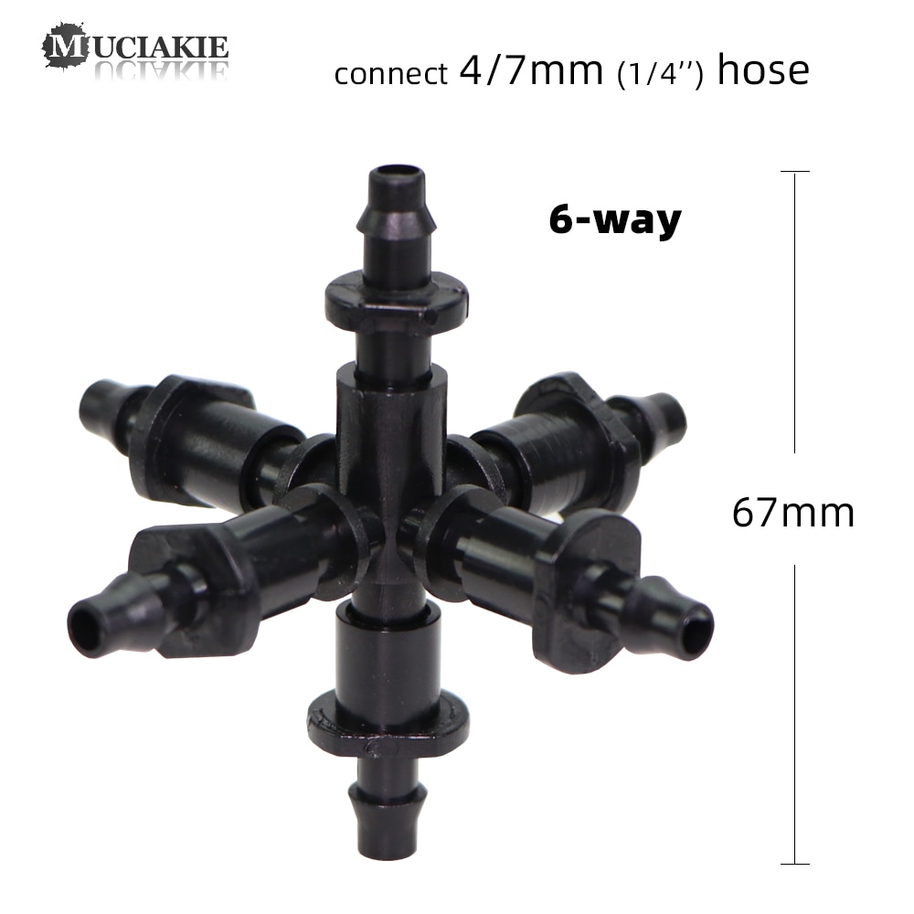 MUCIAKIE 4/7MM 6-Way Garden Water Connector for Micro Tubing 1/4'' Hose Water Splitters Micro Irrigation Coupling Adaptor Barbed