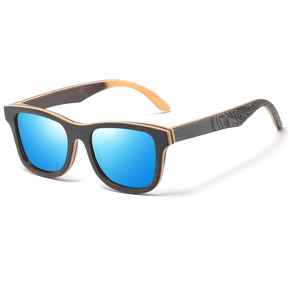 GM Brand wood Sunglasses Men Polarized Black Skateboard Wood Sunglasses Retro Vintage Eyewear S5832: Blue