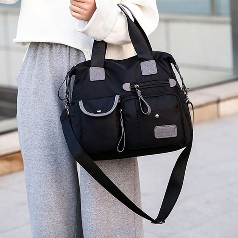 bolso Oxford a la para mujer, bolso de hombro para mamá de nailon informal, bolso de lona de gran capacidad negro