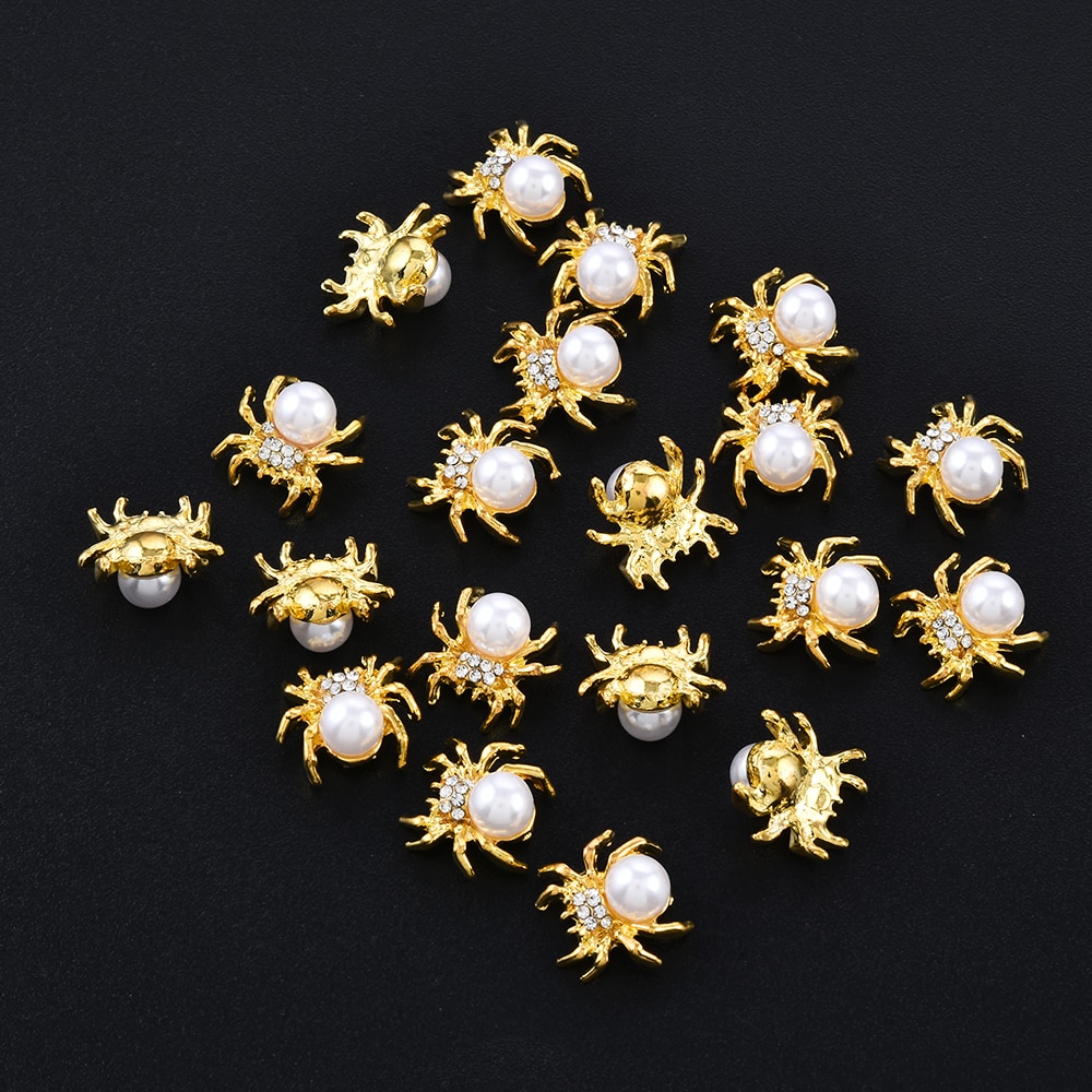 10 Stks/partij Glitter Gold Spider 3d Nagel Charmes Sieraden Diy Parel Legering Nail Art Decoraties Nails Gereedschap Stickers
