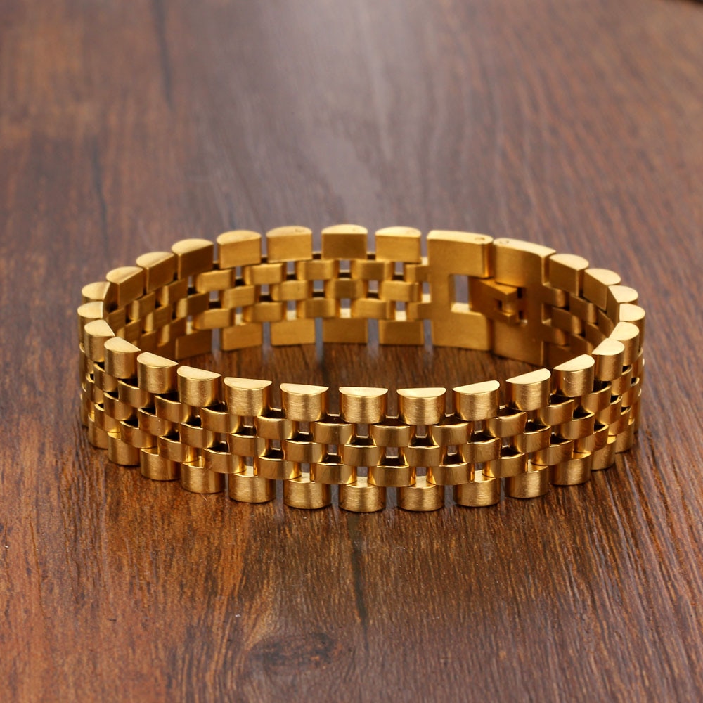 Luksus guldfarve rustfrit stål armbånd 200mm armbånd mænd smykker armbånd armbånd til ham (jewelora  ba101608)
