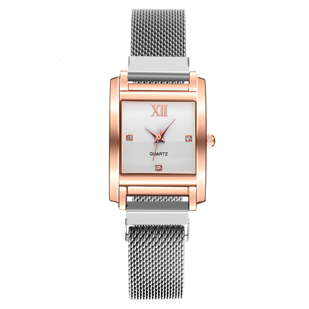 Vrouwen Vierkante Case Vorm Roma Dimond Dial Horloge Luxe Dames Magneet Gesp Band Quartz Horloges Voor Klok