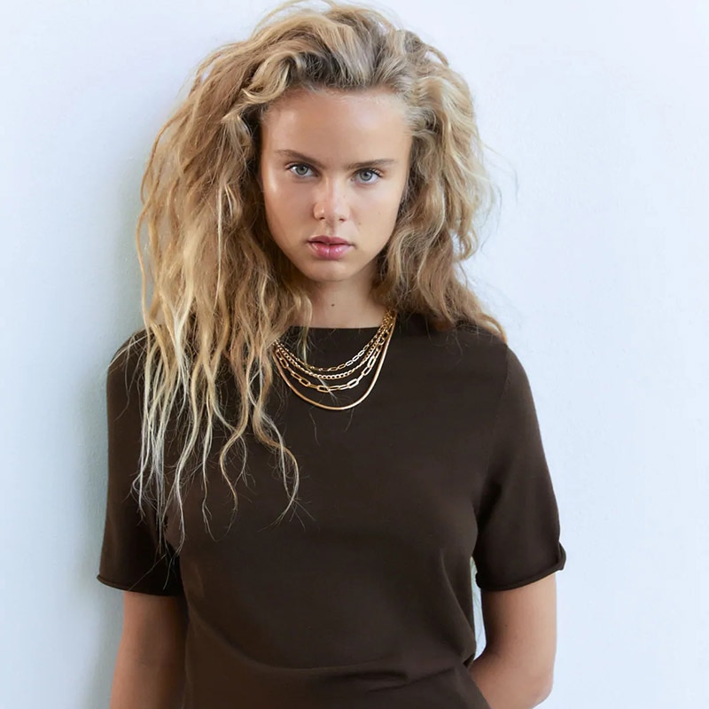 ZA Statement Gothic Metal 4 Article Women's Layered Necklace Trendy Gold Female Neck Chain Hip Hop Jewelry