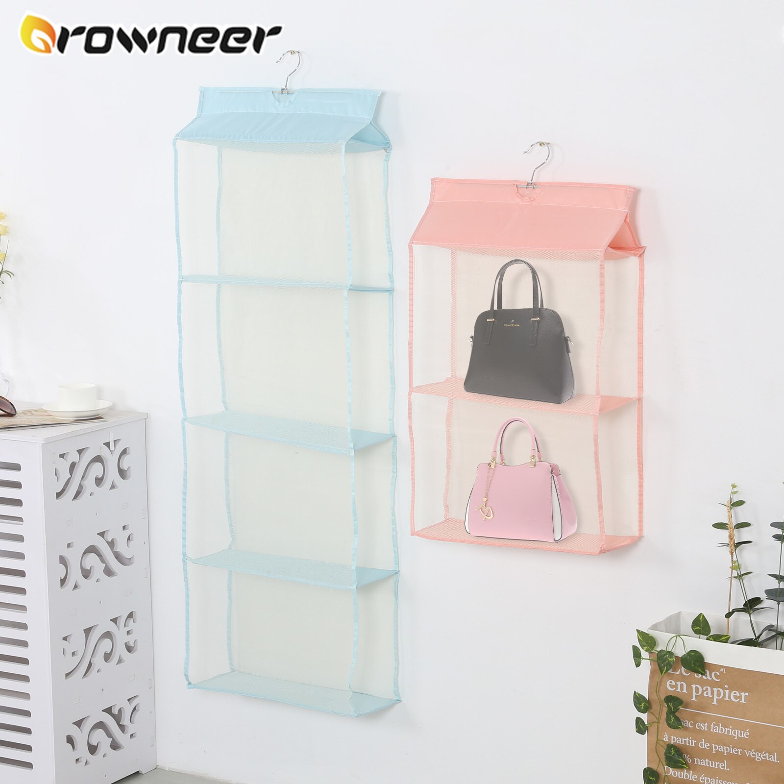 2/3/4 Layers Hanging Anti-dust Pockets Door Closet Foldable Closet Rack Hangers Oxford Cloth Fabric Backpack Handbag Organizer