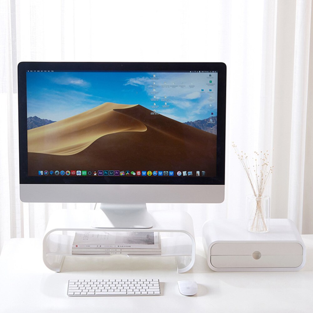 Multifunctionele Computer Screen Stand Monitor Plank Desktop Opbergrek Container Wit