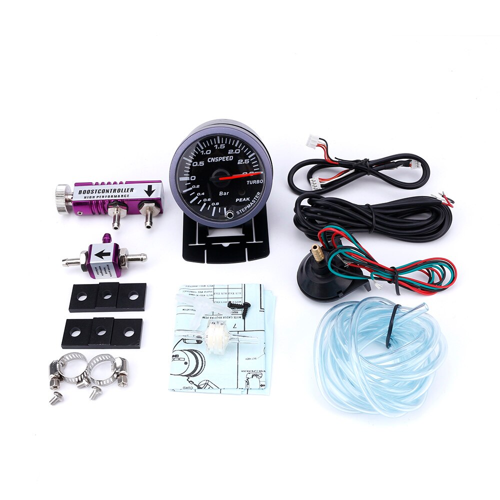 Cnspeed 60mm bil turbo boost måler 3 bar med justerbar turbo boost kontroller sett 1-30 psi in-cabin bil meter: Med lilla kontroll