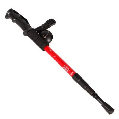 Retractable T-handle Mountaineering Stick Telescopic Baton Hiking Trekking Poles Folding Cane Crutches Non Slip Rubber Cane: Red