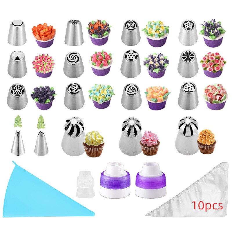 31pcs Russian Tulip Icing Piping Nozzles Pastry Cream Tips Stainless Steel Pastry Nozzles Confectionery Tool Baking Pastry Bag: Default Title