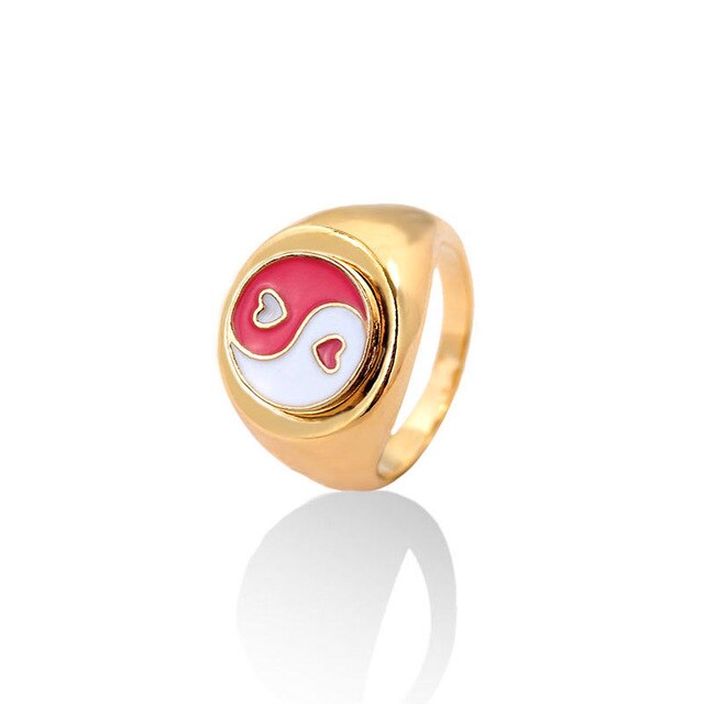 Emaille Yin Yang Tai Chi Ringe für Frauen Gold Silber Farbe Herz Geometrische Metall klobig Ringe modisch Schmuck: rot