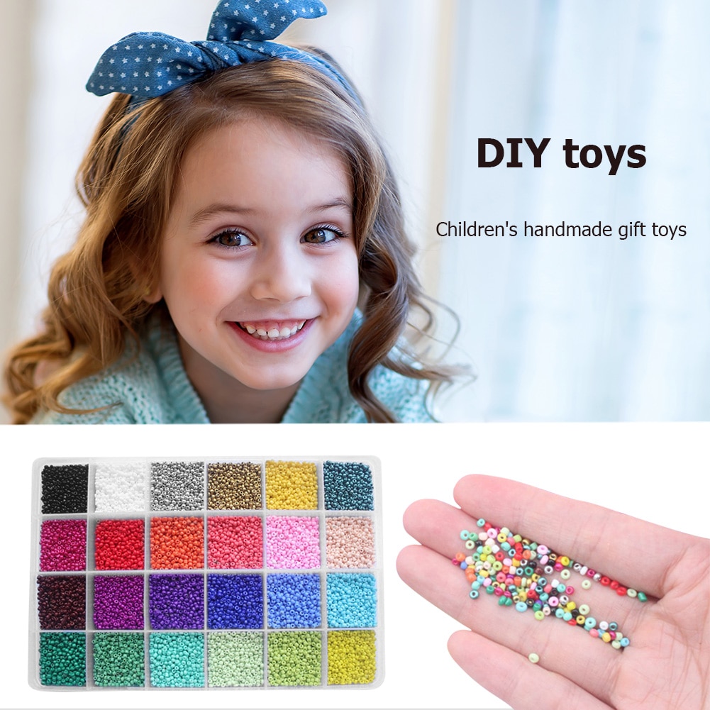 Et sæt 24 farver 2mm glasfrøperler smykker gør børn diy håndlavet armbånd halskæde til diy gør tilbehør