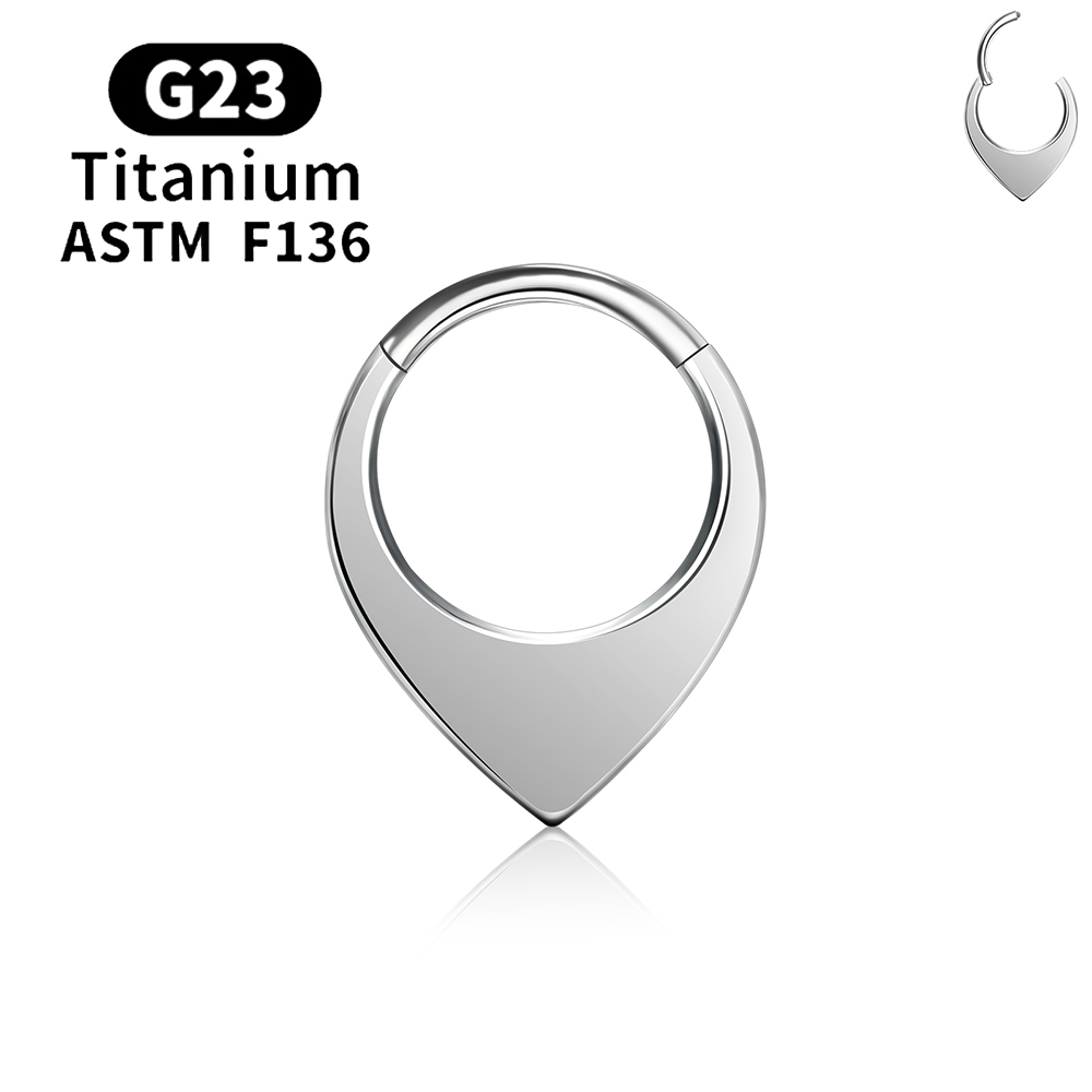 G23 espejo de titanio Luna gota de agua anillo de nariz tabique Piercing Clicker 16G segmento cartílago del trago Daith aro pendientes joyería: Blanco / PLATEADO