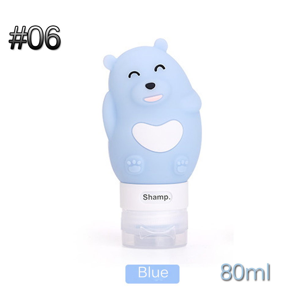 60/80/90 Ml Food-Grade Siliconen Flessen Makeup Shampoo Douchegel Lotion Sub-Bottelen Buis leuke Reizen Squeeze Lege Fles: Type2-80ml blue