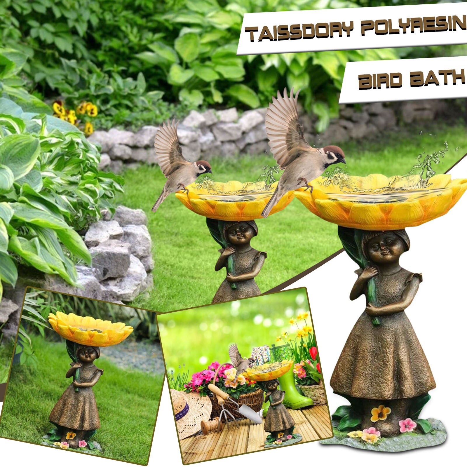Polyresin Bird Bath For Outside With Brown Pedestal Handmade Wild Bird Feeder Garden Tools Garden Decoration Outdoor