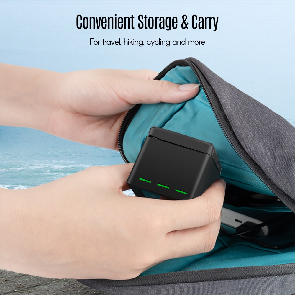 TELESIN 2-in-1 Battery Charging Case Hub Quick Charge 3 Port for Charging and Storage + 2*Batteries for DJI OSMO Action Camera