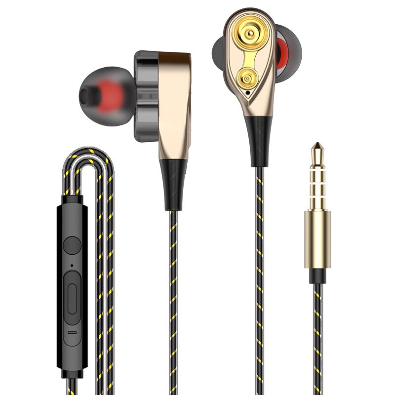 In-ear com fio fones de ouvido com controle de volume microfone duplo driver graves profundos fone de ouvido de alta fidelidade para samsung xiaomi huawei smartphone: GOLD