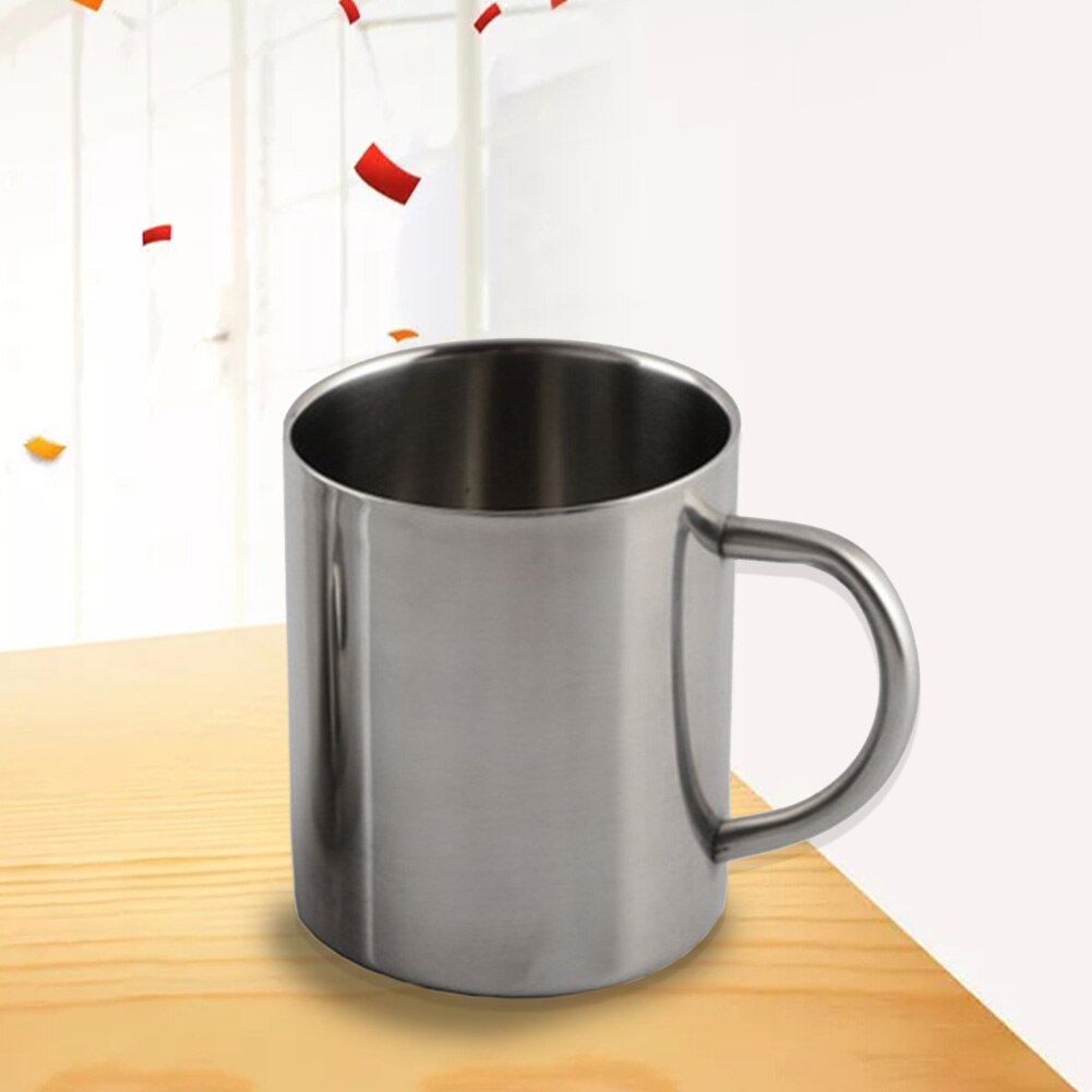 1pc Comfortabele handvat Zilver Dubbele Muur Roestvrij Staal Draagbare Mok Tumbler Thee Cup voor Reizen 220ml 300ml 400ml