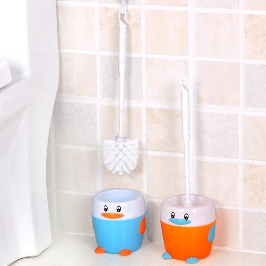 Simpatico cartone animato pinguino scopino e supporto durevole bagno scopino spazzola di pulizia in plastica per wc, 4 colori
