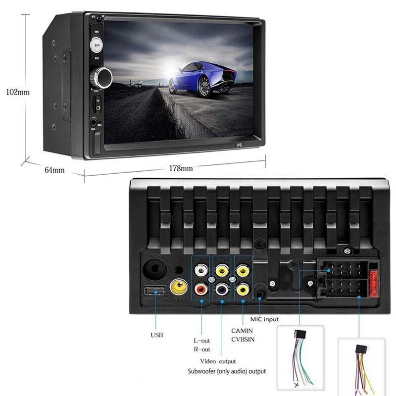 2 Din Car Stereo 7 Inch HD Contact Screen MP5 Player Bluetooth FM Radio Support IOS/Android Phone Mirror Link with AUX/Dual USB/