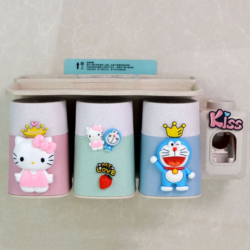 Boxi Automatic Toothpaste Squeezer Toothbrush Cup Dispenser Dust-Proof Toothbrush Holder Cartoon Cup Bathroom Accessories