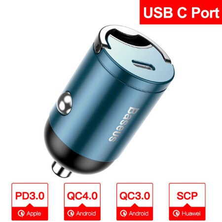 Baseus Quick Charge 4.0 3.0 USB Car Charger For iPhone 11 Pro Max Huawei P30 QC4.0 QC3.0 QC 5A Fast PD USB C Car Phone Charger: Type C Port Blue