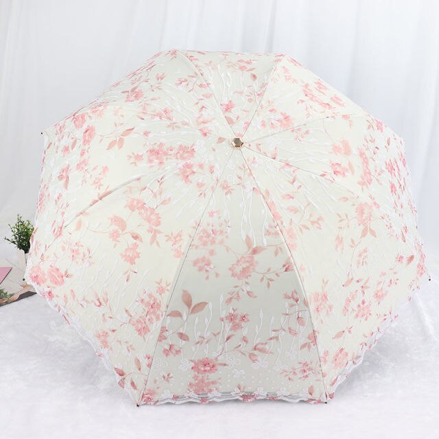 Handtas Borduren Kant Kleur Lijm Zwarte Lijm Afdrukken Double Layer Paraplu Zon En Regen Dual Purpose Zon Bescherming: Love Flower Pollen 0