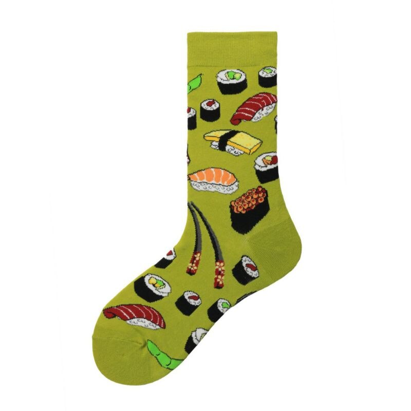 Unisex sportssokker atletiske mid tube strømper apple avocado sushi mønster farveblok sokker til kvinder mænd: A01
