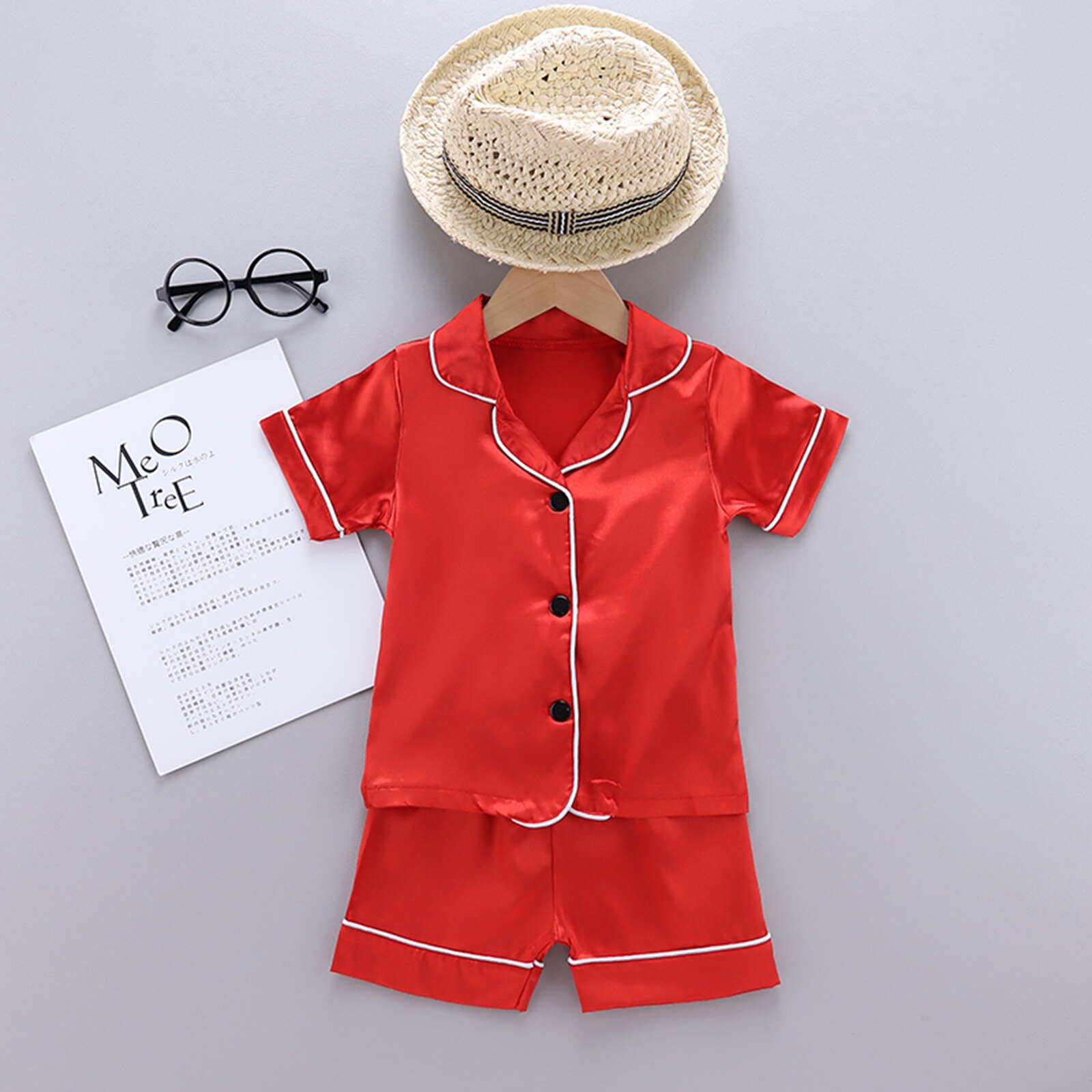 1-6t Summer Pajama Sets For Toddler Kids Baby Boys Girl Solid Pajamas Sleepwear T Shirt Shorts Clothes Set Baby Boy Clothes: Red / 2Y