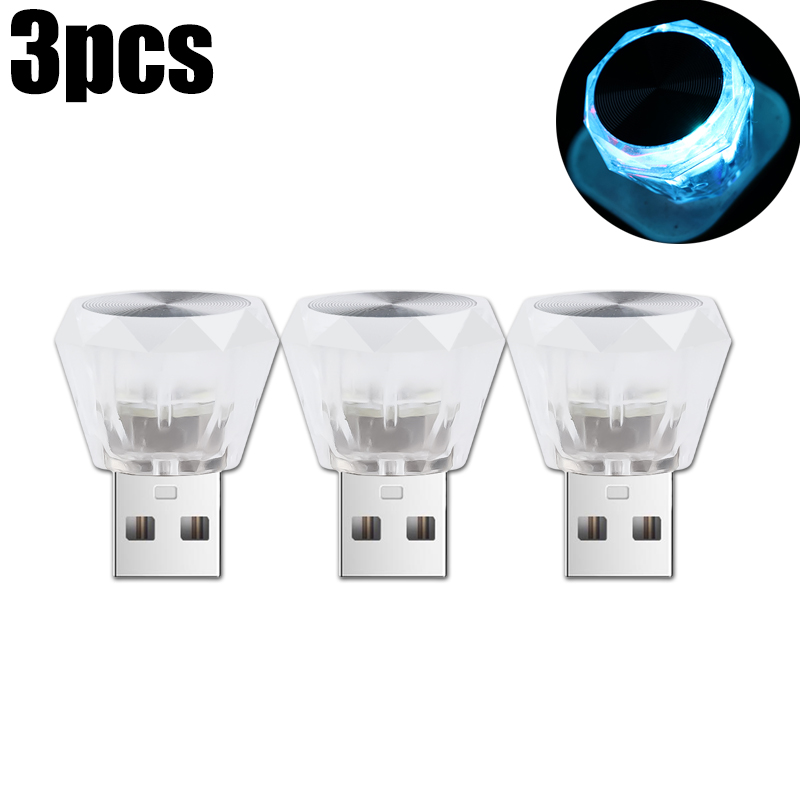 1/3 Pz Mini USB 5 V Auto LED Lampada Ambientale Interni Luce Notturna Casa Auto Cristallo Colorato Flash Luci Atmosfera Lampadina Decorativa: green