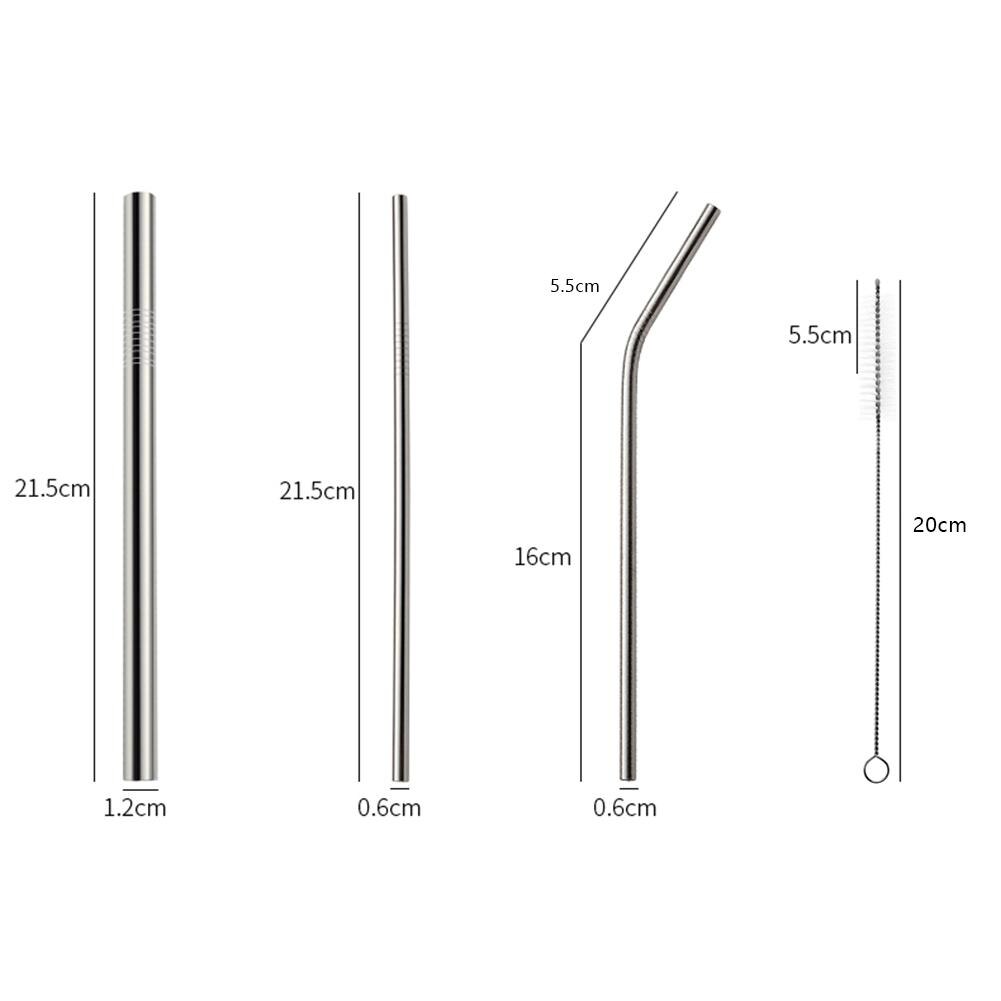 5Pcs Reusable Metal Drinking StrawStainless Steel Straws Straight Bent Drinking Straw with Cleaner Brush Pouch