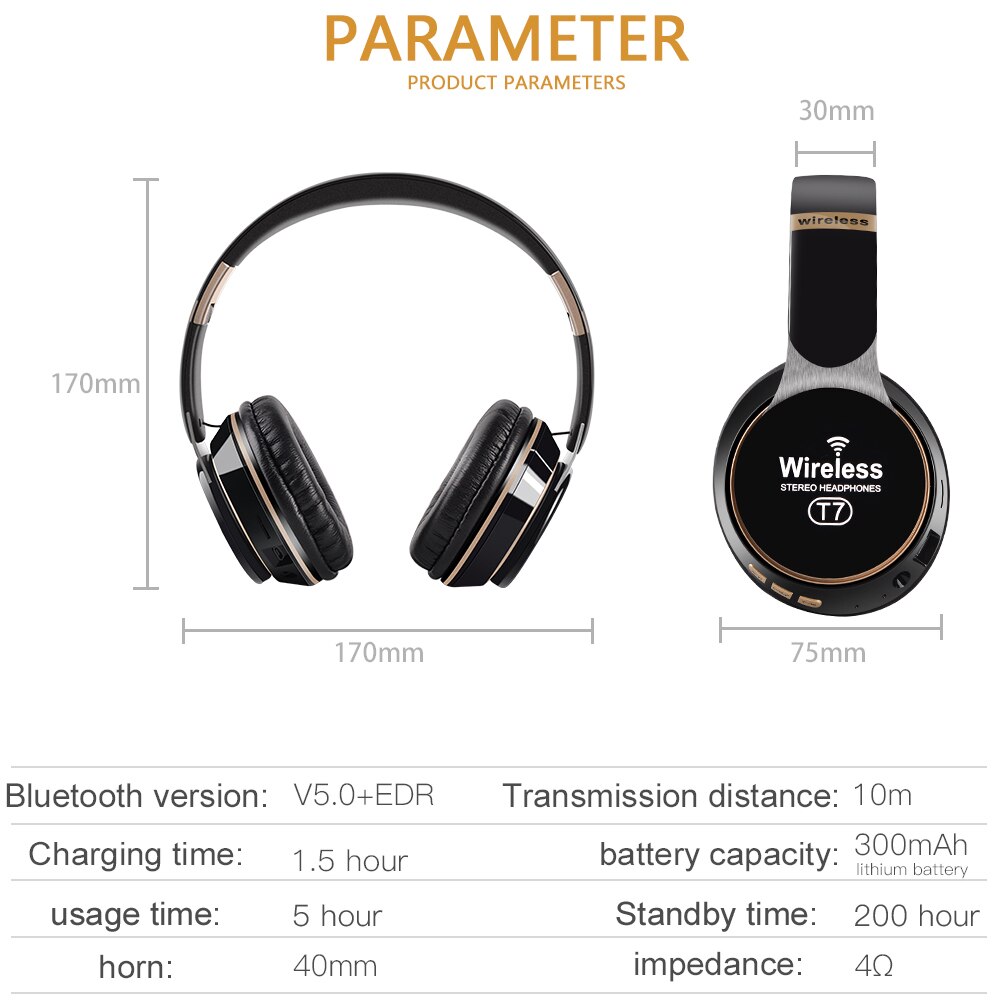 CLBC Wireless Headphones Bluetooth 5.0 - Foldable Stereo Gaming Headset with Mic - 40mm Drivers
