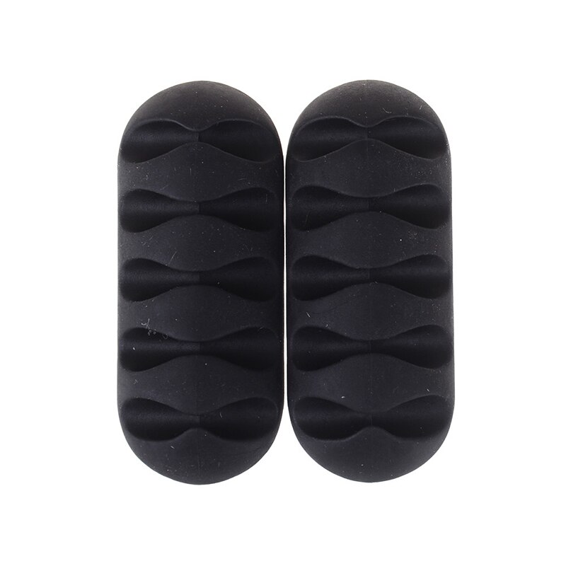 Conjunto de 2 unidades de organizador de cables de escritorio para oficina organizador de cables de Cable USB de silicona autoadhesivo, enrollador de cables, Clip de Cable, almacenaje para cables: black