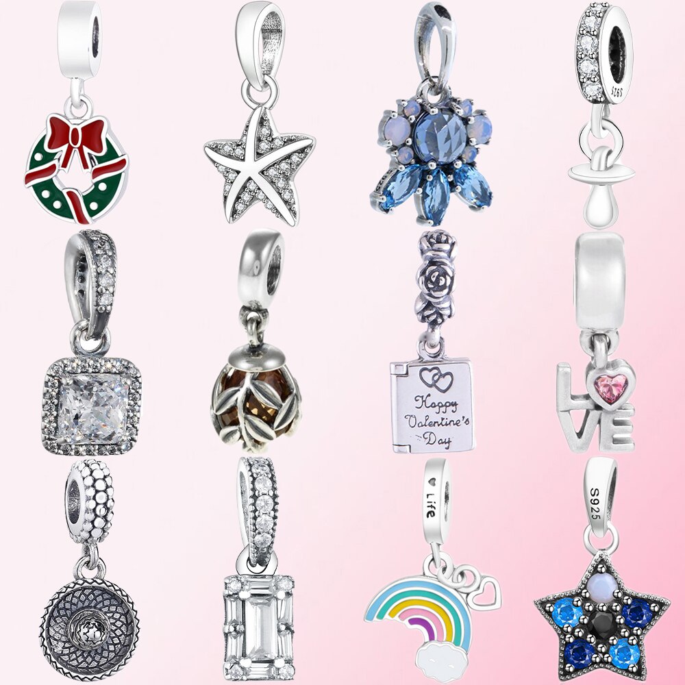 100% 925 sterling silver classic Starfish Pentagram Rainbow Pacifier Women Charm DIY Pendant