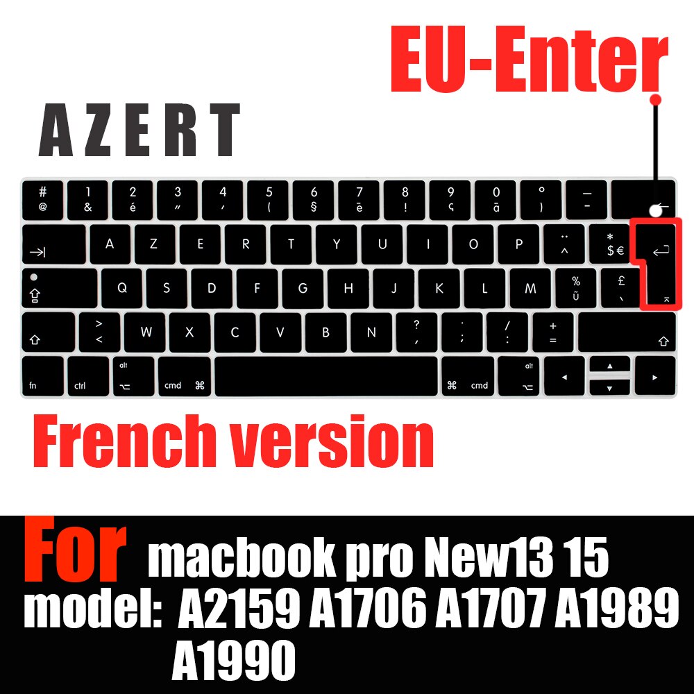 laptop accessories keyboard cover For macbook pro13 touchbar Keyboard stickers keyboard cases A2159 A1706 A1707 A1989 A1990: EU-Enter French