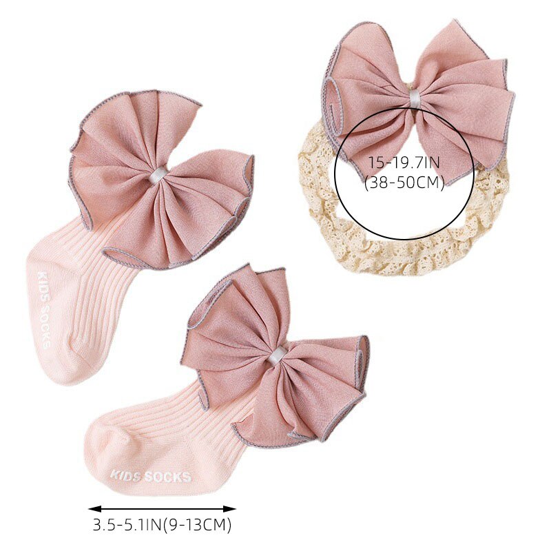 Zoete Prinses Baby Meisje Sokken Hoofdband Set Grote Boog Antislip Baby Peuter Kinderen Sokken Elastische Ruche Hoofdband Voor pasgeboren 0-15M