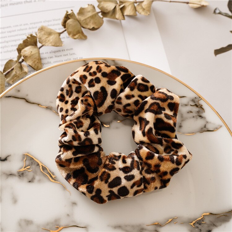 Scrunchie de punto de leopardo para niña y mujer, bandas de goma elásticas para el cabello, lazos para el cabello crujientes, coletero, accesorios para el cabello: D