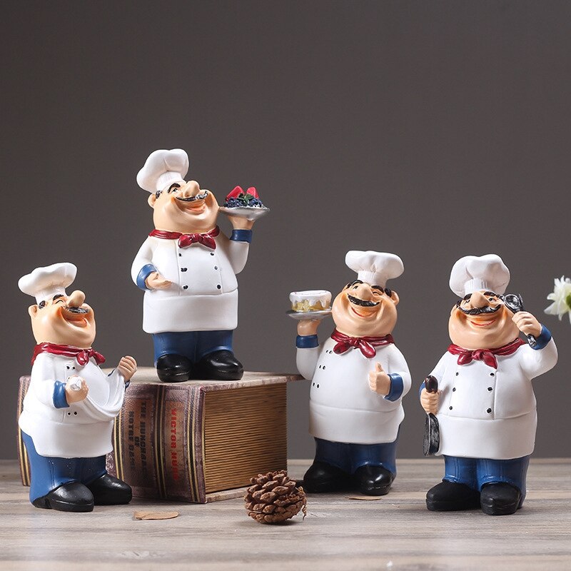 Retro Chef Model Ornaments Resin Crafts Mini Chef Figurines Home Kitchen Restaurant Bar Coffee Decor-A