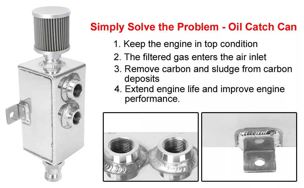 1L Aluminum Baffled Oil Catch Can 10AN Reservoir Tank 2 Port + Filter +Drain Tap