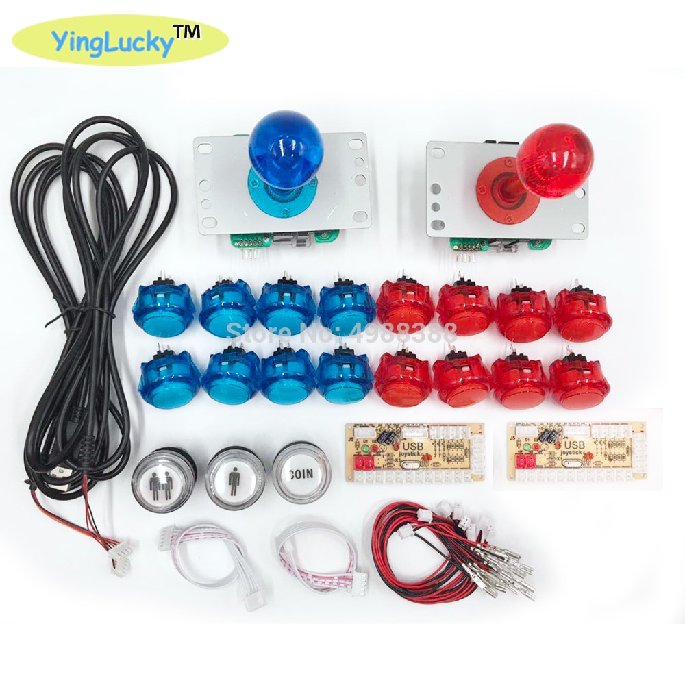 Sanwa Joystick DIY Kit de cero retraso Arcade DIY Kit USB codificador PC Arcade Joystick Sanwa + Sanwa botones para arcade Mame: blue - red