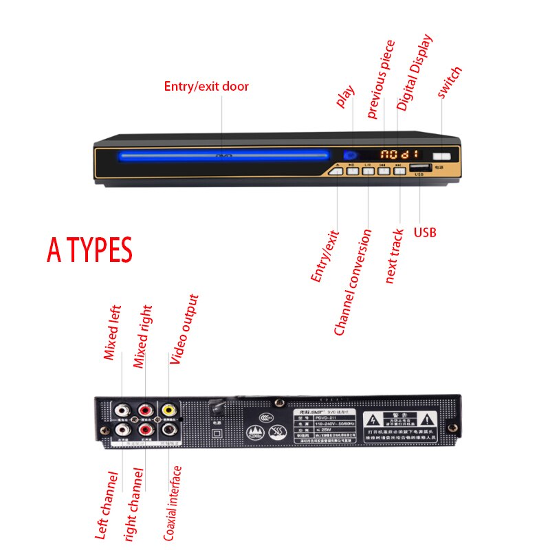 YWJJX 220V SA211 Home Dvd Player VCD 11W~19W Player Cd HD Children Movie Evd Put Disc Game Disc Reading Machine